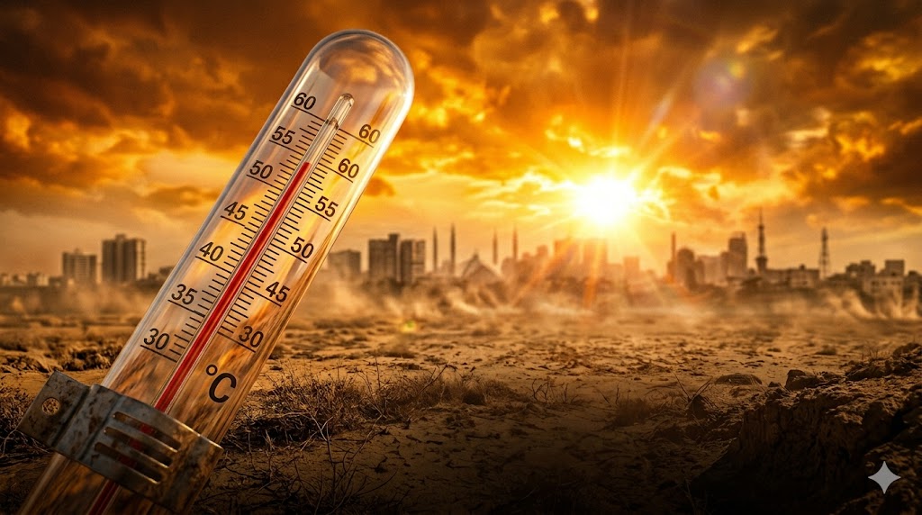 Karachi heatwave 2026 update with high temperature and humid weather in Karachi