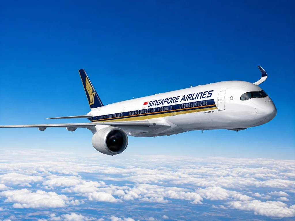 Singapore Airlines SQ22 operating the world's longest flight Singapore to New York covering 15349 kilometres over the North Pacific Ocean