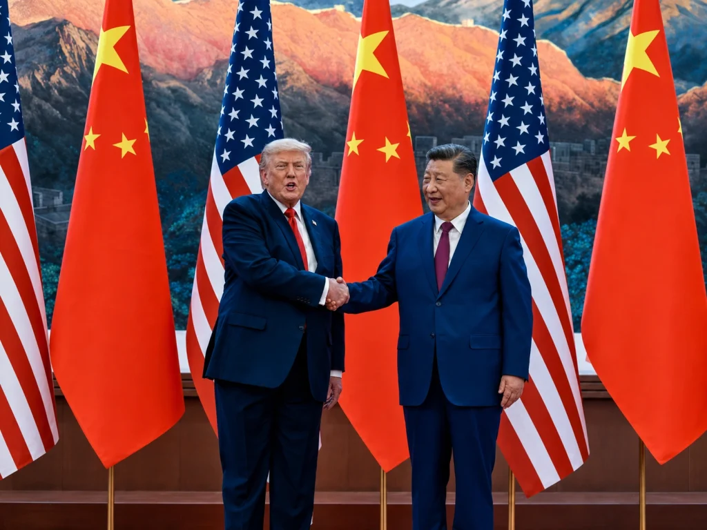 Trump Xi Beijing summit 2026 Great Hall People handshake trade tariffs Iran Taiwan rare earths Jensen Huang Elon Musk delegation