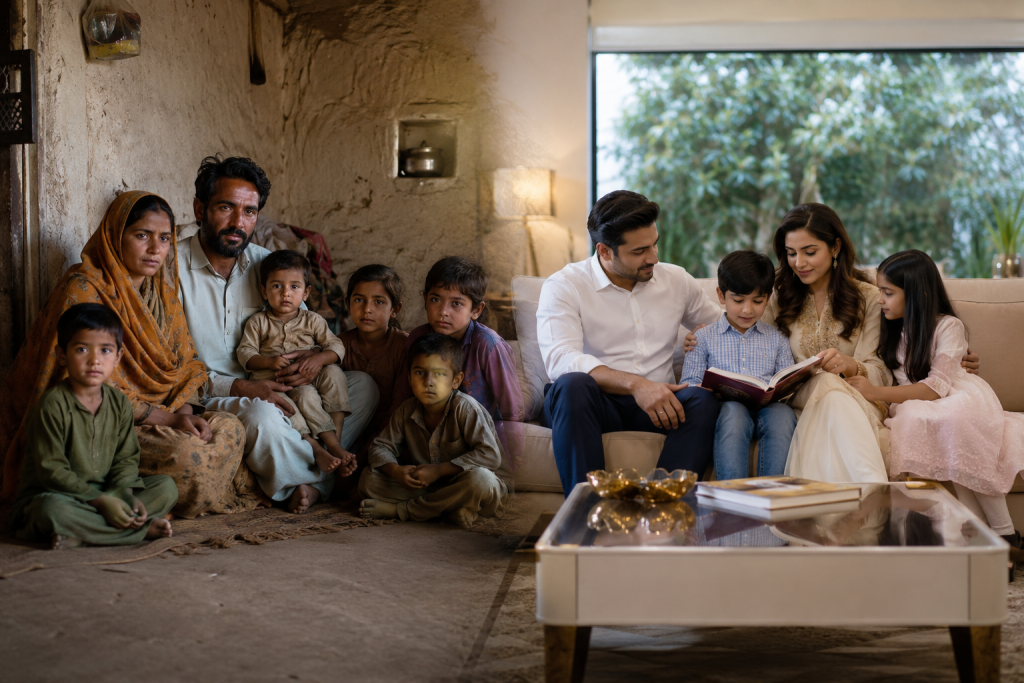 Pakistan family divide highlights growing gap between rich and poor households in HIES 2024 demographic data.