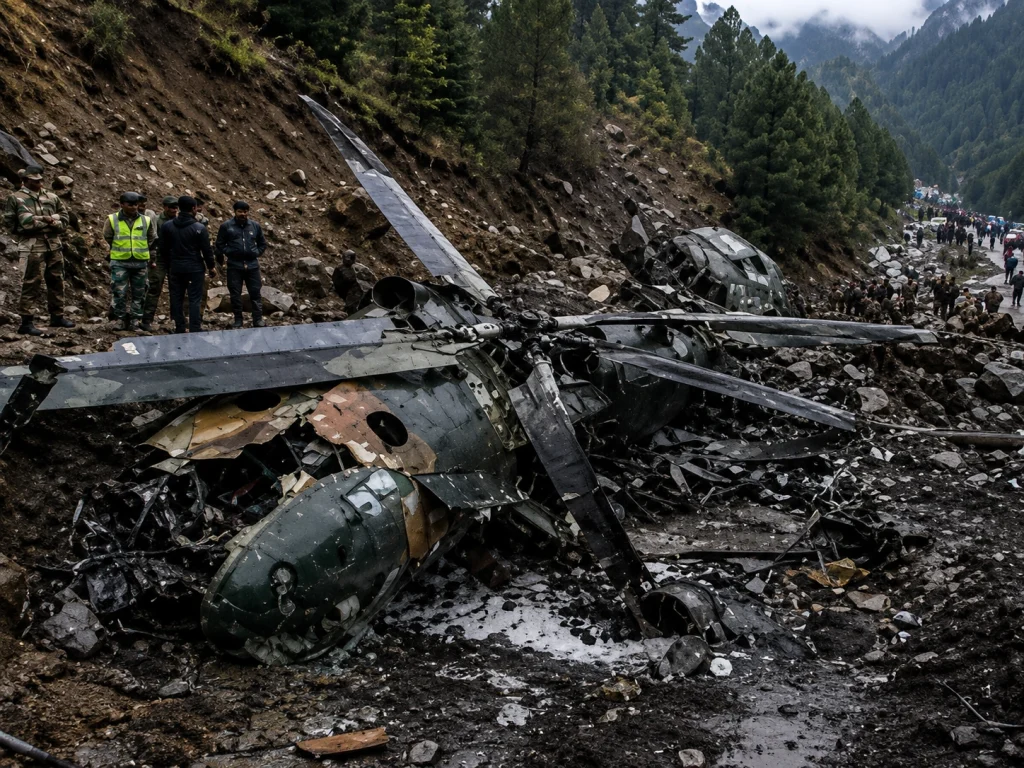 Pakistan Army MI-17 helicopter crash site near Muzaffarabad, rescue teams at work