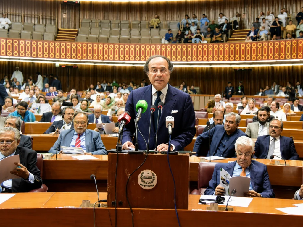 Finance Minister Muhammad Aurangzeb FY27 budget defense in the National Assembly on June 20 2026