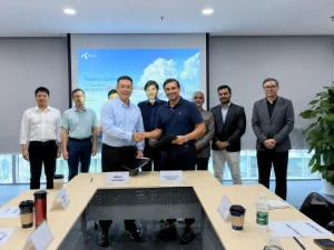 Engro Chairman Hussain Dawood and Baidu representatives sign an AI collaboration MoU in June 2026 covering industrial research centres, talent development, and PaddlePaddle-based AI applications across Pakistan and the region.
