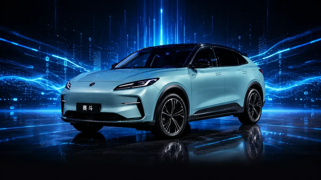 Seres Saidou EV Brand electric vehicle powered by ByteDance AI and Volcano Engine AI Cockpit technology during its China launch